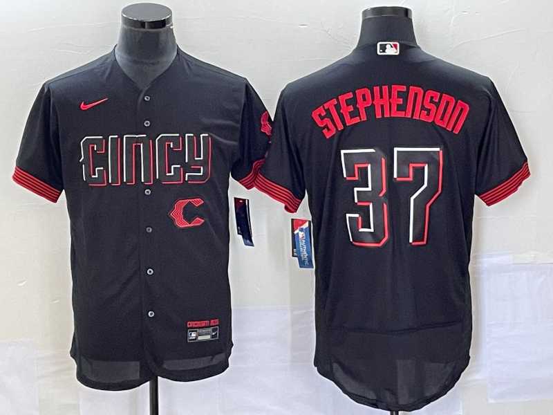 Mens Cincinnati Reds #37 Tyler Stephenson Black 2023 City Connect Flex Base Stitched Jersey->cincinnati reds->MLB Jersey
